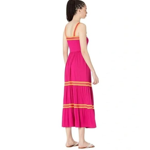 Ted Baker London Norabel Tiered Jersey Vest Dress Midi Bright Pink Stripe Trim X - Picture 3 of 11
